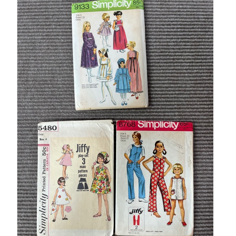 Vintage Simplicity Sewing Patterns Lot Child Sz 4 9133 5480 8768 Dress Jumpsuit